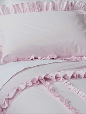 💕Shabby Chic Light Pink Ruffled Duvet Cover